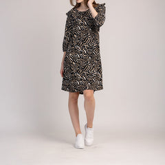 OLIA - SUKIENKA DAMSKA Z RĘKAWAMI ¾ I WZOREM